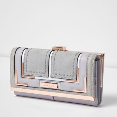 Grey rose gold clip top purse